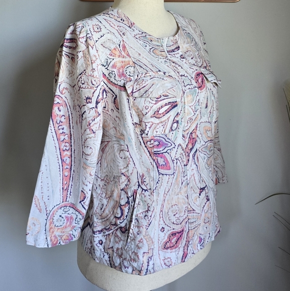 Chico's Paisley Floral Linen Zip Front Shacket Lightweight Jacket Size Medium - Picture 6 of 13